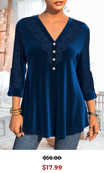 Christmas Design Velvet and Lace Stitching Blue Blouse