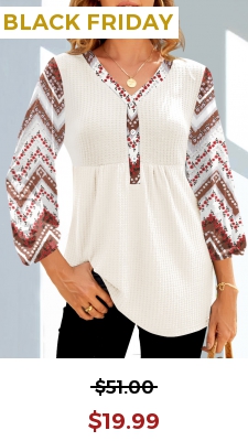 Tribal Floral Print White 3/4 Sleeve T Shirt