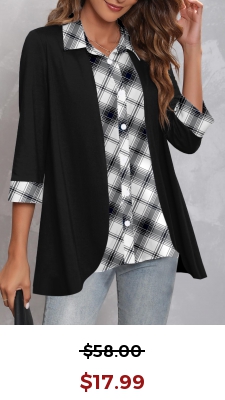 Black Striped 3/4 Sleeve Turndown Collar Blouse