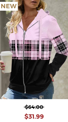 Light Purple Tartan Print Long Sleeve Hoodie