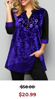 Split Neck Purple Velvet Burnout Blouse
