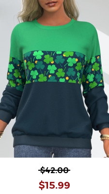 Patricks Day Four Leaf Clover Green Contrast Sweatshirt