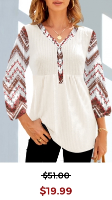 Tribal Floral Print White 3/4 Sleeve T Shirt