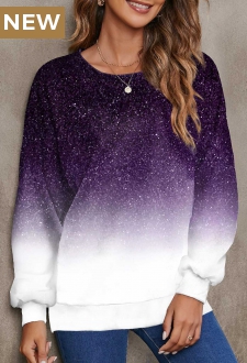 Purple Ombre Long Sleeve Round Neck Sweatshirt