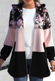 Light Pink Zipper Closure Floral Print Jacket