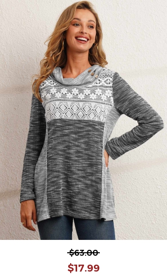 Grey Lace Patchwork Contrast Color Long Sleeve Sweatshirt