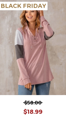 Contrast Lace Up Long Sleeve Hoodie