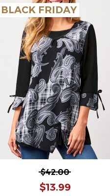 Paisley Print 3/4 Sleeve Black Blouse