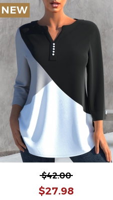Black Decorative Button Split Neck Blouse