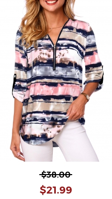 Long Sleeve V Neck Quarter Zip Blouse