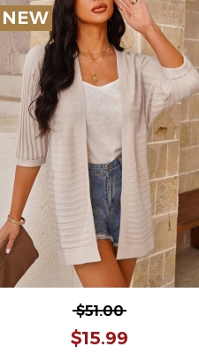 Rib Three Quarter Length Sleeve Light Coffee Cardigan