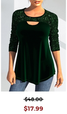 Sequin Christmas Design Velvet Stitching Green T Shirt