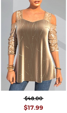 Christmas Design Gold Cold Shoulder Sequin T Shirt