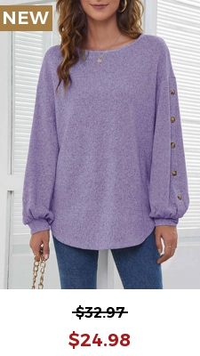 Decorative Button Long Sleeve Purple T Shirt