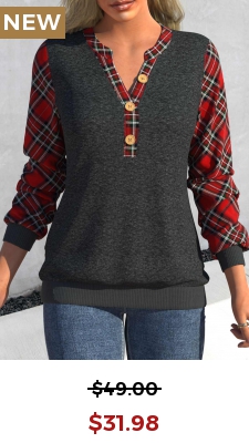 Dark Grey Marl Button Tartan Print Sweatshirt