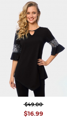 Keyhole Neckline Asymmetric Hem Sequin T Shirt