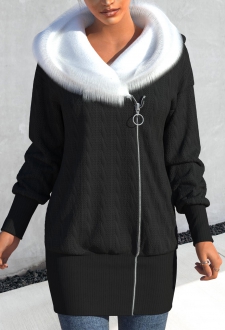 Black Asymmetry Contrast Color Long Sleeve Coat