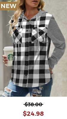 White Pocket Plaid Long Sleeve Hoodie