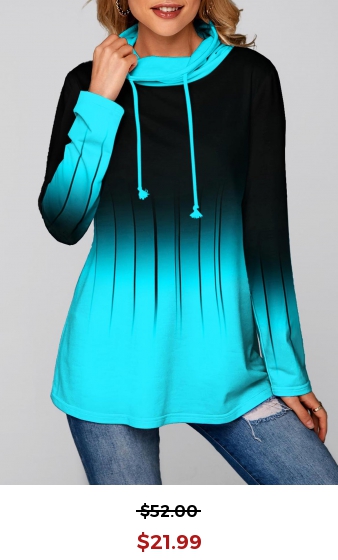 Cyan Ombre Long Sleeve Cowl Neck Sweatshirt