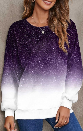 Purple Ombre Long Sleeve Round Neck Sweatshirt