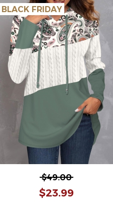 Sage Green Twisted Paisley Print Long Sleeve Hoodie