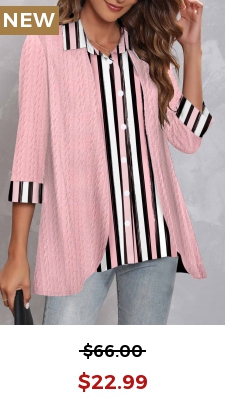 Pink Faux Two Piece Striped Blouse
