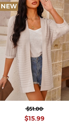 Rib Three Quarter Length Sleeve Light Coffee Cardigan
