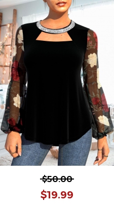 Valentines Black Embellished Neck Velvet Stitching T Shirt