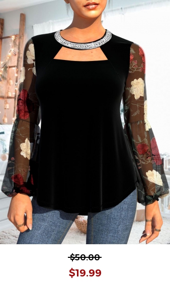 Valentines Black Embellished Neck Velvet Stitching T Shirt