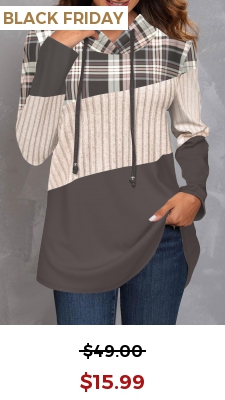 Grey Tartan Print Long Sleeve Hoodie