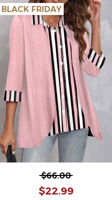 Pink Faux Two Piece Striped Blouse