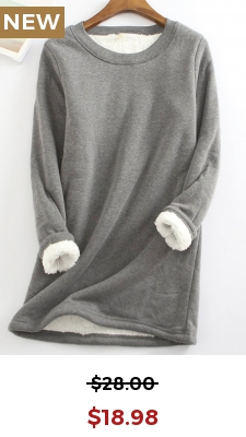 Grey Plush Long Sleeve Round Neck T Shirt