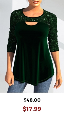 Sequin Christmas Design Velvet Stitching Green T Shirt