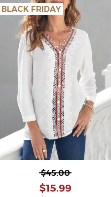 Lace Stitching White 3/4 Sleeve Blouse