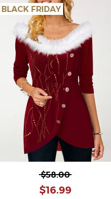 Wine Red Oblique Button Faux Fur Valentines Sweatshirt
