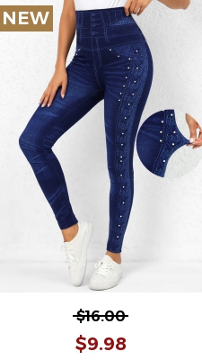 Denim Blue High Waisted Beaded Leggings