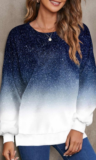 Navy Ombre Long Sleeve Round Neck Sweatshirt