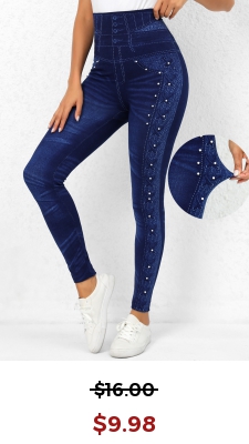 Denim Blue High Waisted Beaded Leggings