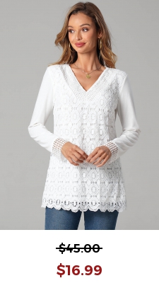 Lace Splicing Solid Long Sleeve V Neck T Shirt