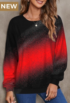 Red Ombre Long Sleeve Round Neck Sweatshirt