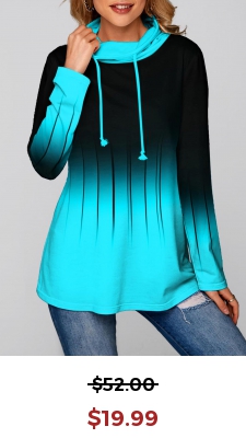 Cyan Ombre Long Sleeve Cowl Neck Sweatshirt