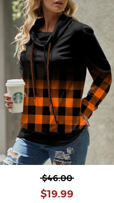 Plaid Long Sleeve Cowl Neck Sweatshirt