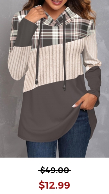 Grey Tartan Print Long Sleeve Hoodie