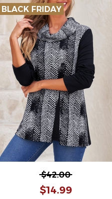 Black Decorative Button Chevron Print Long Sleeve Sweatshirt