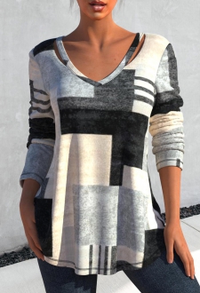 Grey Cut Out Geometric Print T Shirt