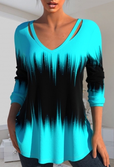 Cyan Cut Out Ombre Long Sleeve T Shirt