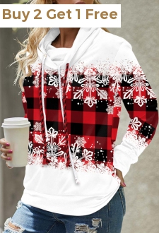 Red Plaid Long Sleeve Cowl Neck Sweatshirt