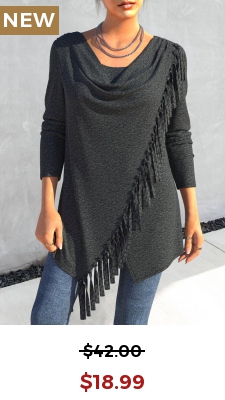 Black Asymmetry Long Sleeve Draped Neck T Shirt