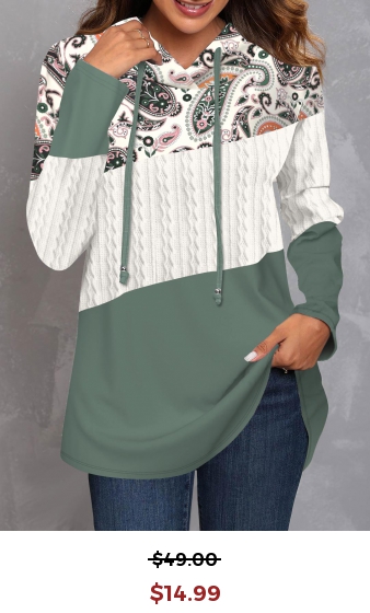Sage Green Twisted Paisley Print Long Sleeve Hoodie