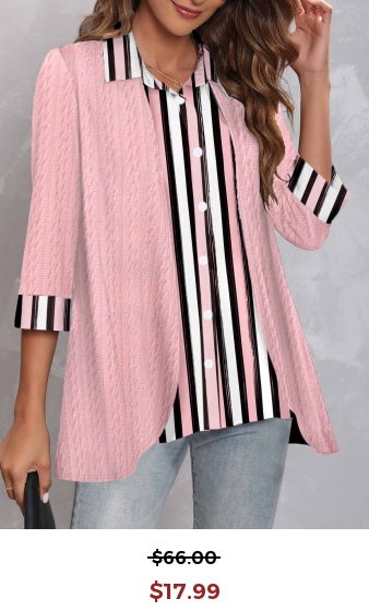 Pink Faux Two Piece Striped Blouse